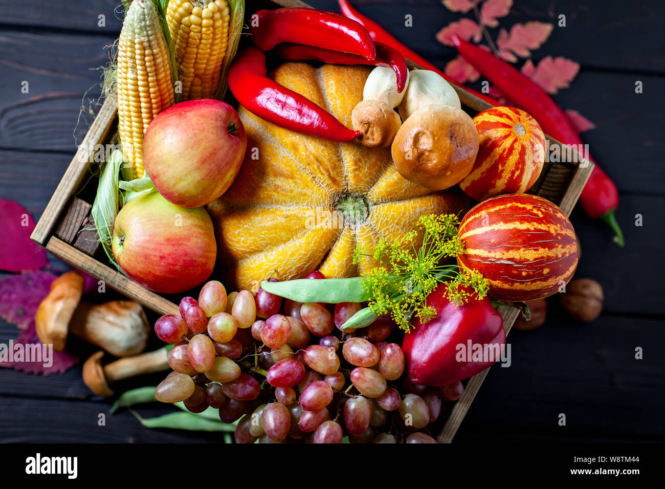 The table, decorated with vegetables and fruits. Harvest Festival ...