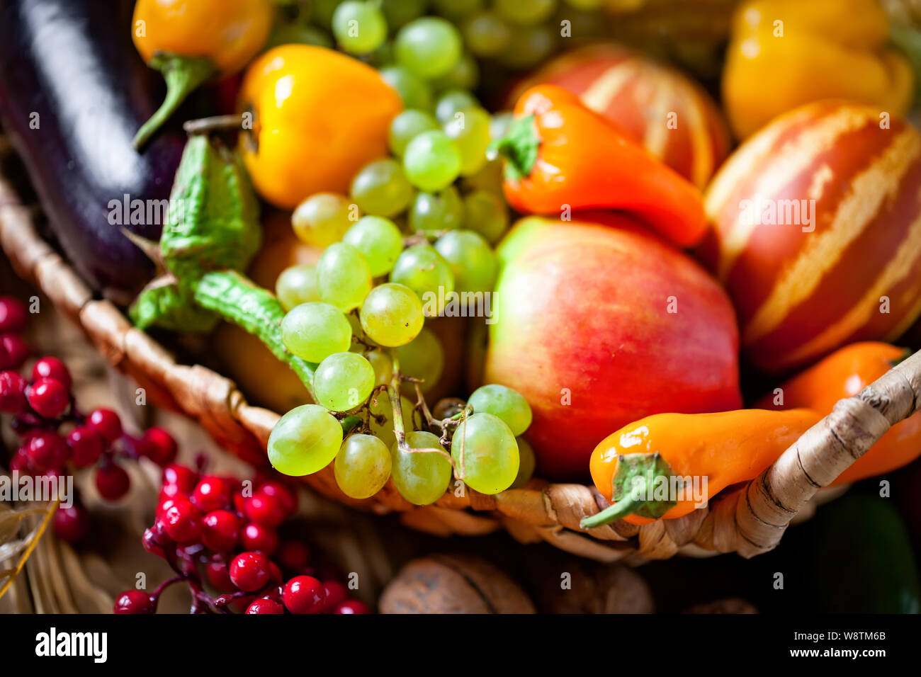 The table, decorated with vegetables and fruits. Harvest Festival ...