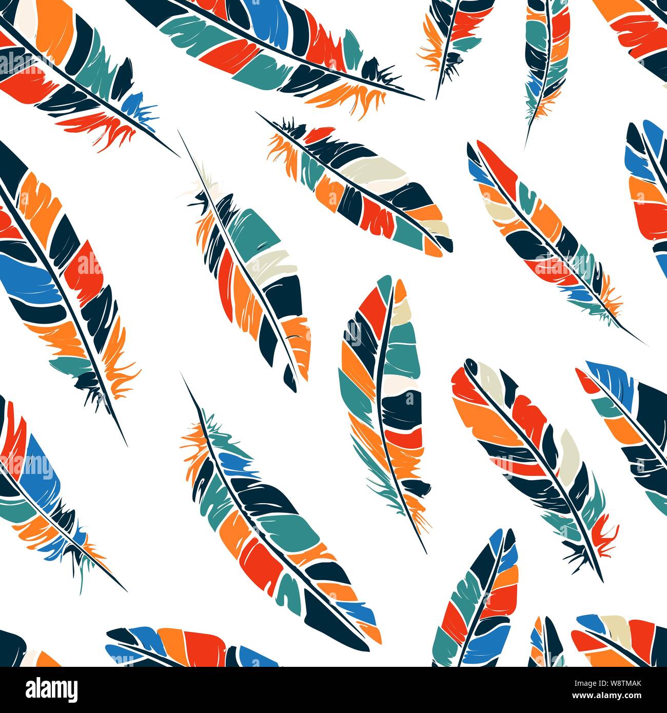 Seamless pattern with isolated colored feathers Stock Vector