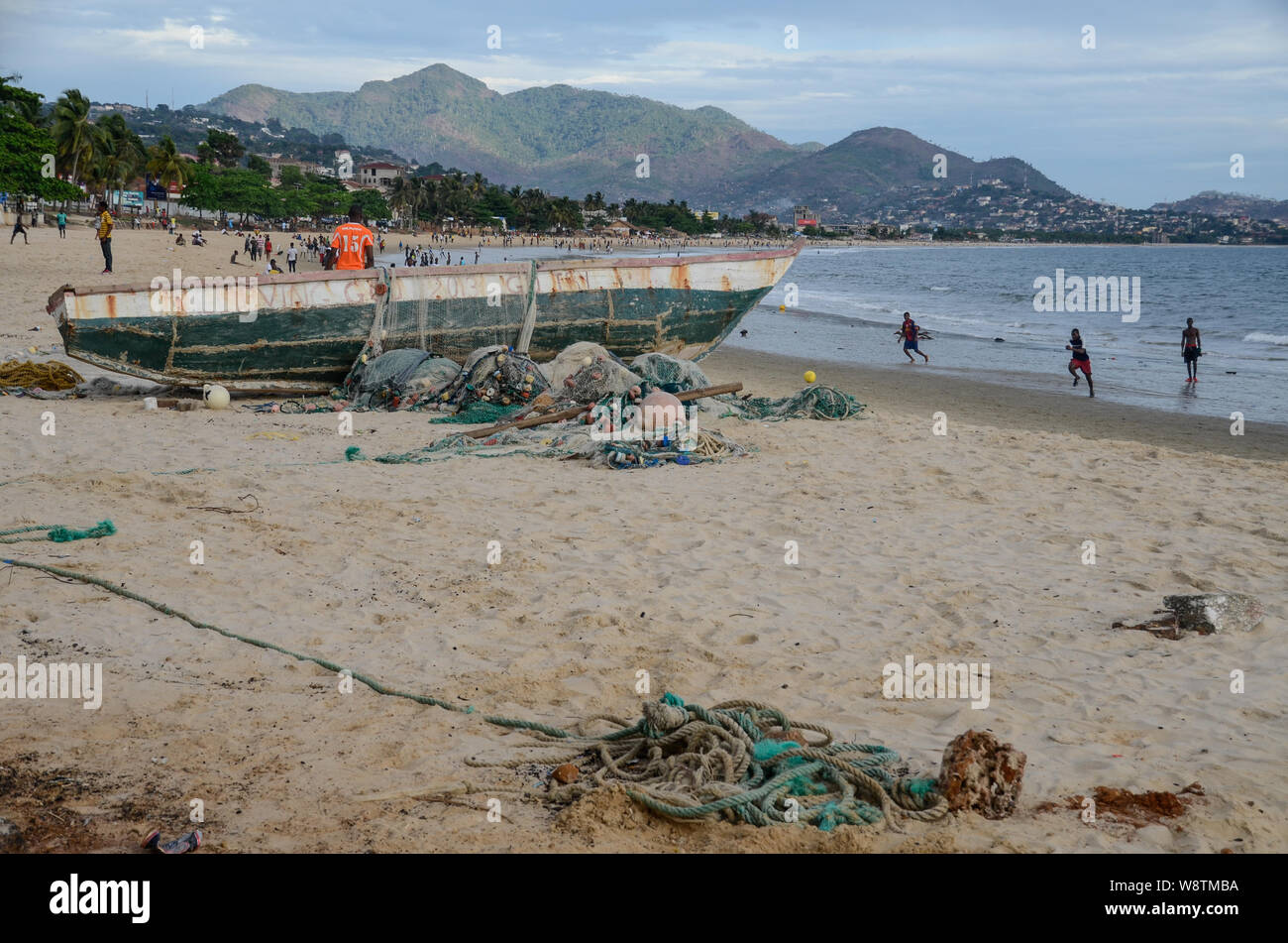 Sunday afternoon on Lumley Beach, Freetown, Sierra Leone in 2014 Stock Photo