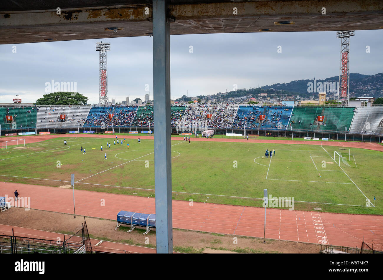 International football match in Freetown, Sierra Leone vs Swaziland in 2014 Stock Photo
