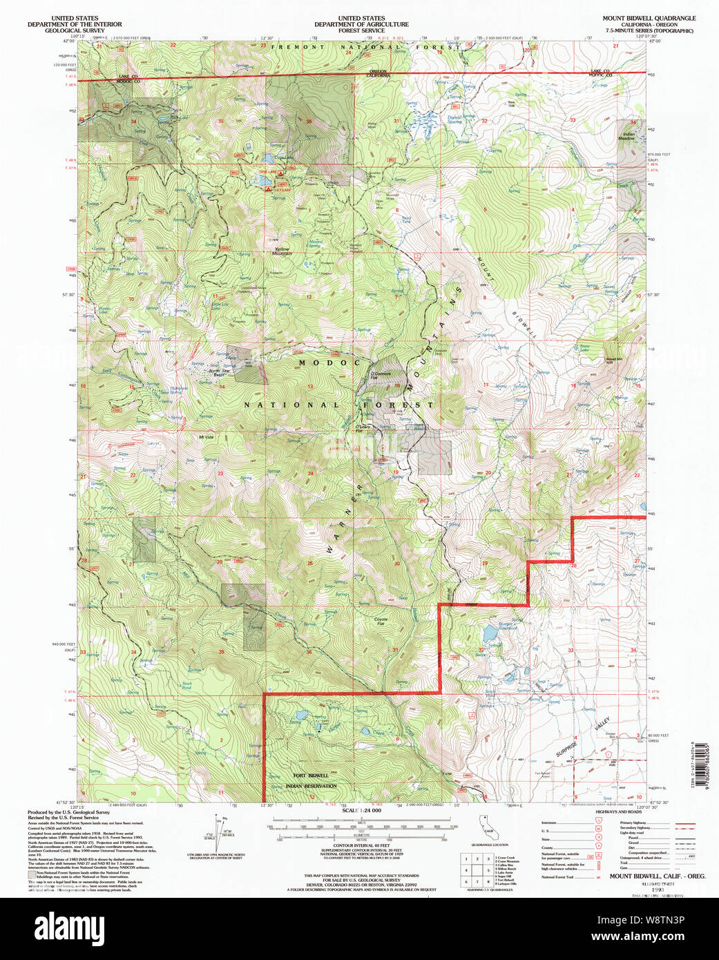 USGS Topo Map California Mount Bidwell 101642 1993 24000 Restoration Stock Photo