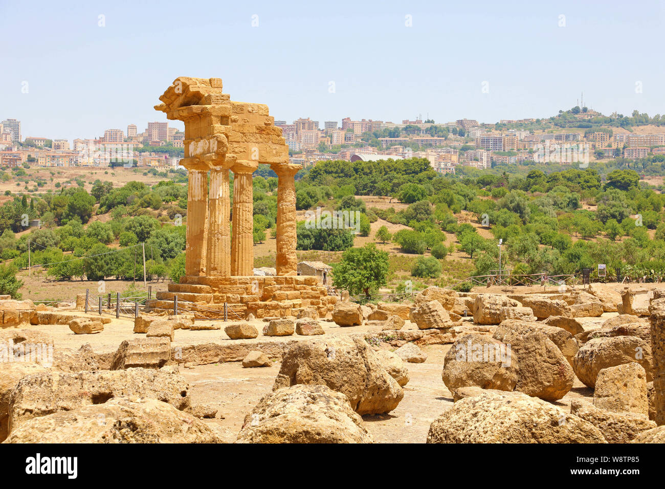 Temple of Dioscuri (Castor and Pollux). Famous ancient ruins in Valley of the Temples, Agrigento, Sicily, Italy. UNESCO World Heritage Site. Stock Photo