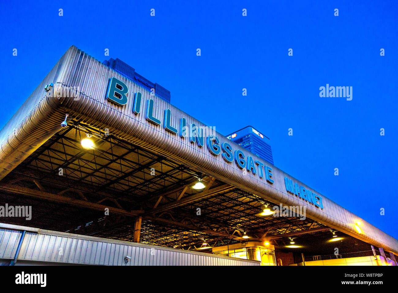 Exterior of the Billingsgate fish market, UK's largest fish and seafood market near Canary Wharf in Poplar, East London, UK Stock Photo