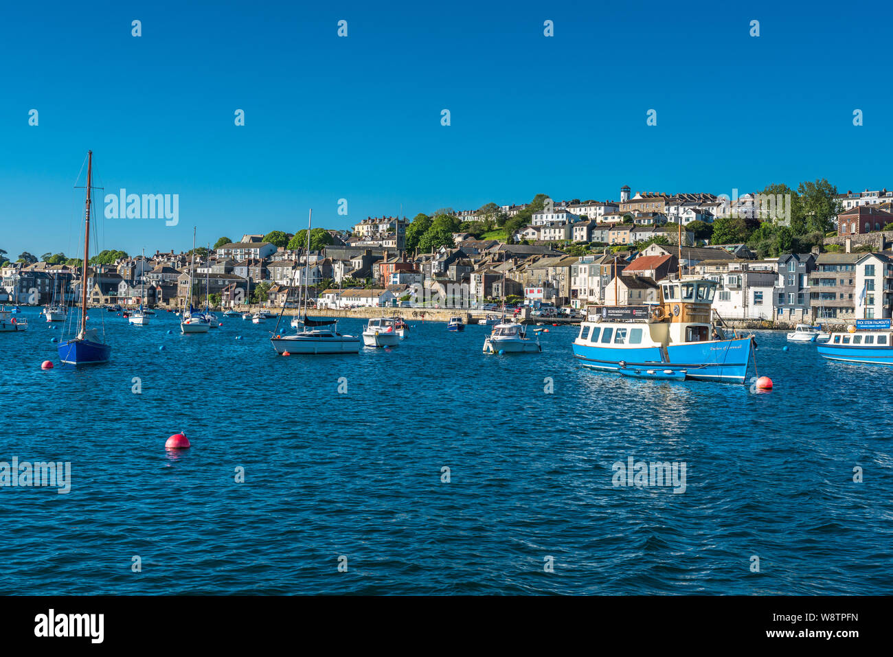 Falmouth waterfront seen from the sea. Cornwall, England, UK Stock
