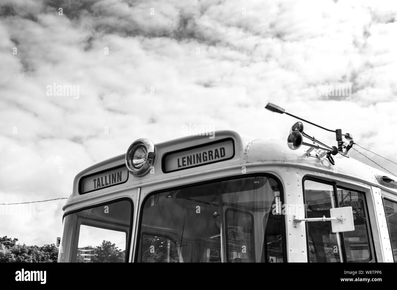 Soviet era bus operating the Tallinn to Leningrad (St Petersburg) route. Stock Photo