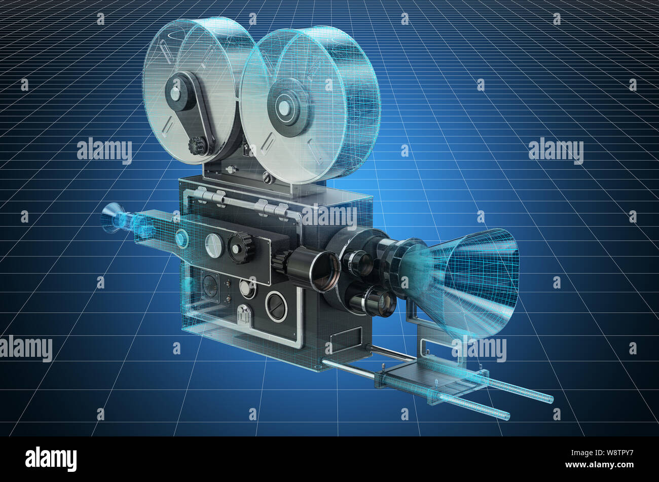 Visualization 3d cad model of old movie camera, blueprint. 3D rendering  Stock Photo - Alamy