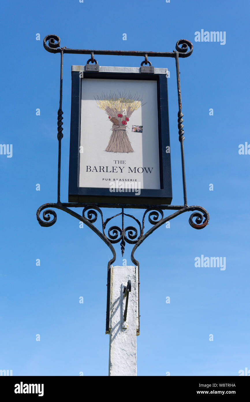 The Barley Mow pub sign, The Green, Englefield Green, Surrey, England, United Kingdom Stock Photo