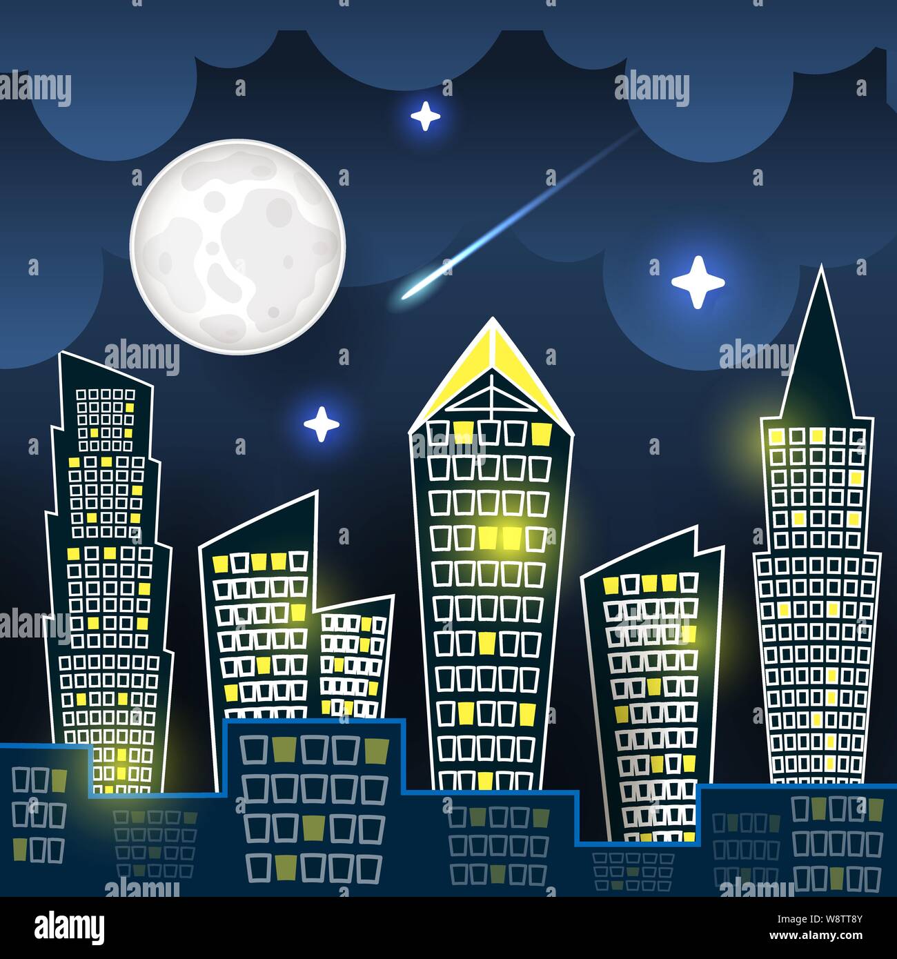 Vector Illustration Of Night City Landscape On Dark Blue Sky Background With Big Moon Art Design For Web Site Advertising Banner Poster Flyer B Stock Vector Image Art Alamy