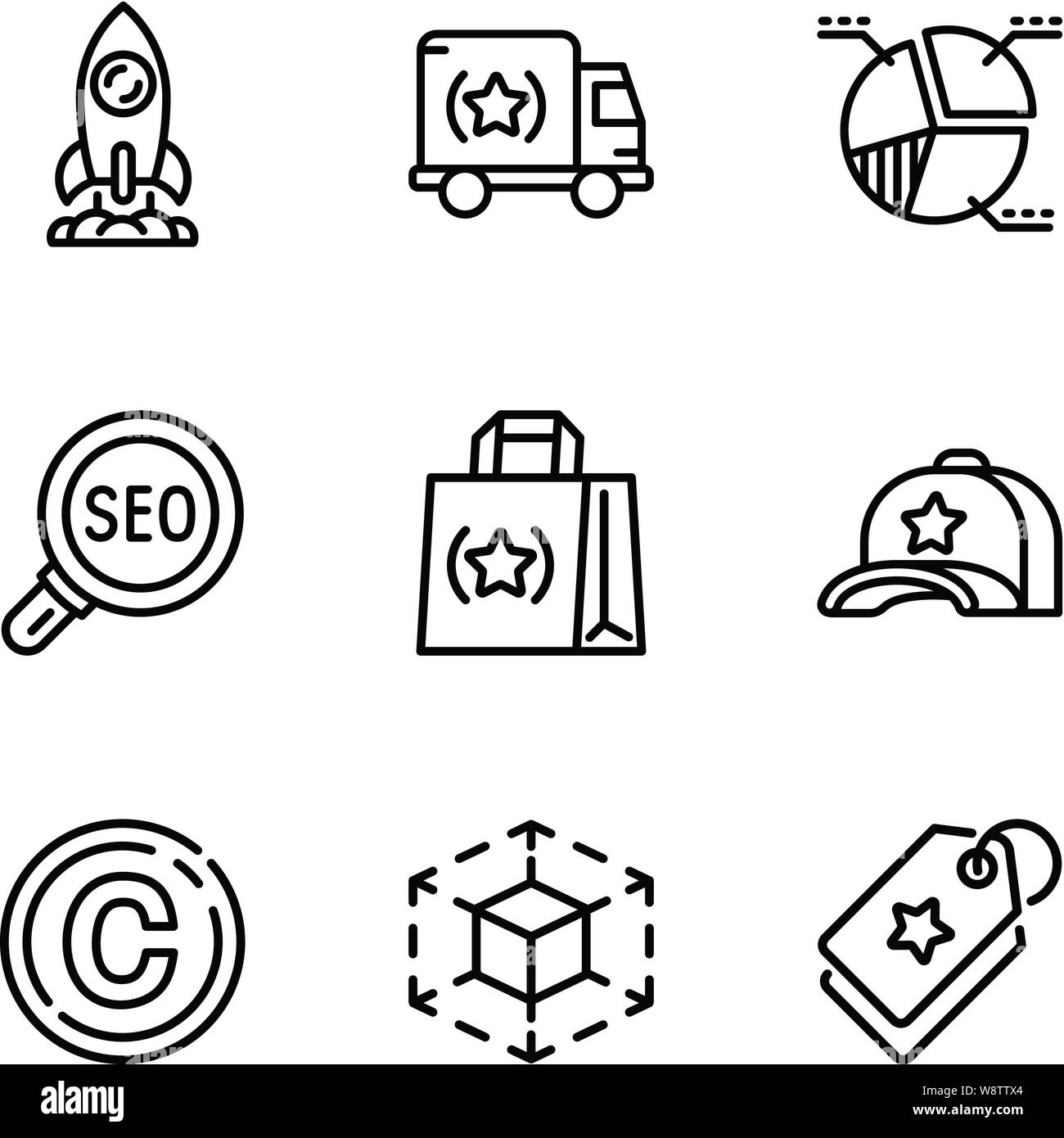 Seo engine icon set. Outline set of 9 seo engine vector icons for web ...