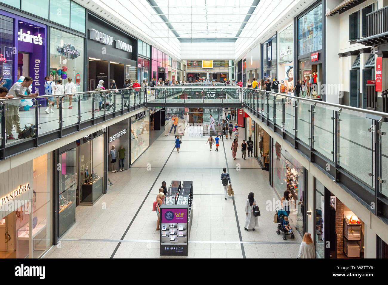 Interior of Manchester Arndale Shopping Centre, Market Street, Manchester, Greater Manchester, England, United Kingdom Stock Photo