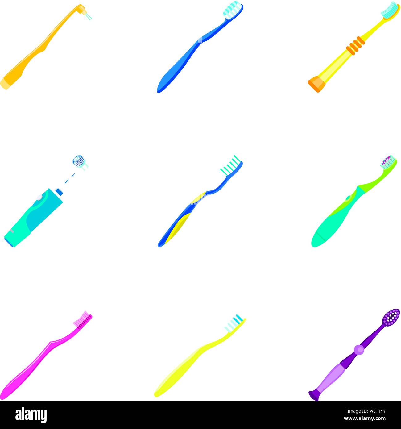 Oral toothbrush icon set. Flat set of 9 oral toothbrush vector icons ...