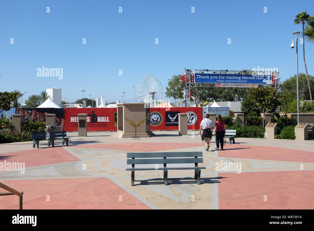 COSTA MESA, CALIFORNIA - AUG 8, 2019: Heroes Hall Courtyard at the OC Fair and Event Center. A museum and education center that celebrates the legacy Stock Photo