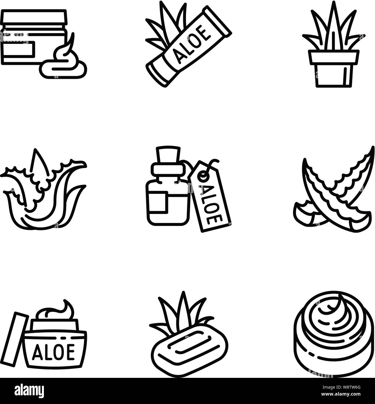 Aloe vera product icon set. Outline set of 9 aloe vera product vector ...