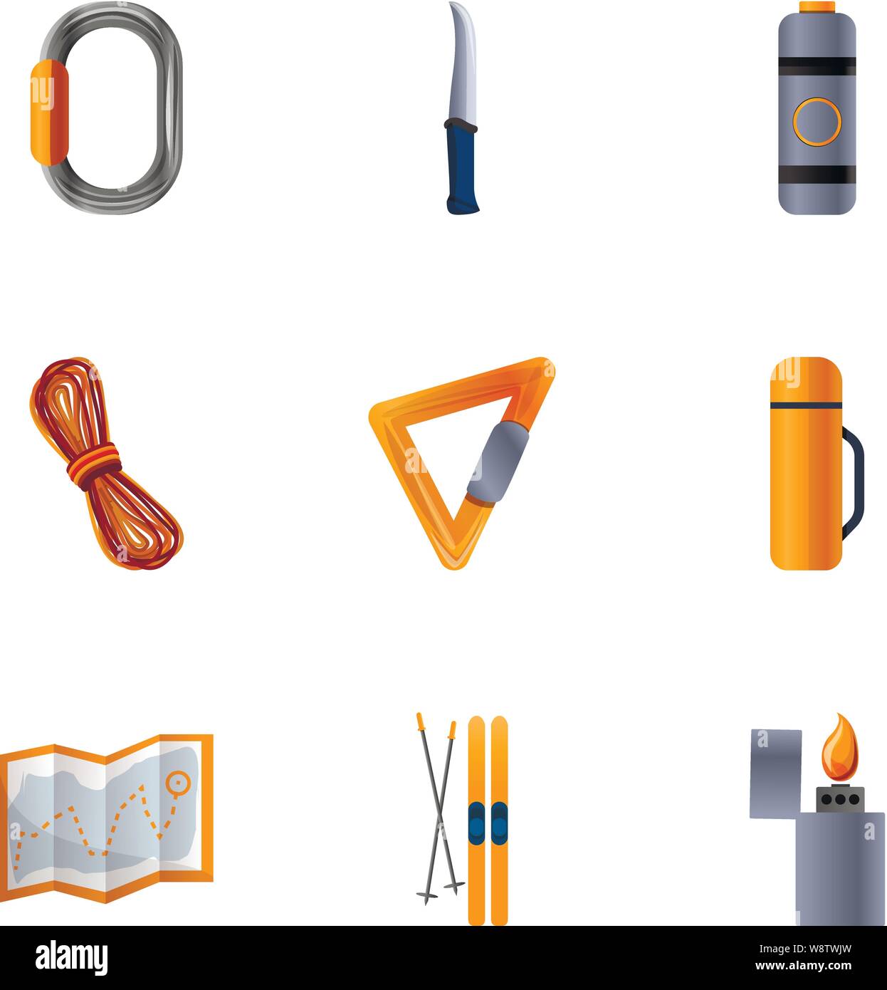 Adventure equipment icon set. Cartoon set of 9 adventure equipment ...