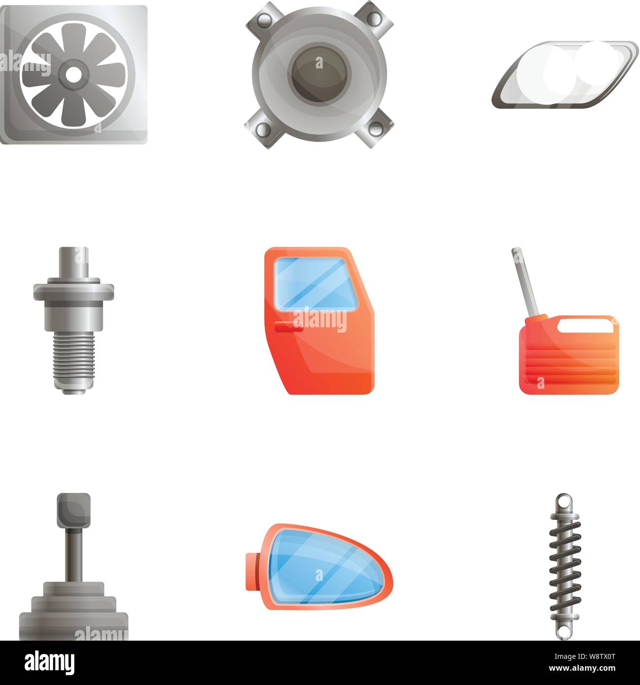 Car body parts icon set. Cartoon set of 9 car body parts vector icons