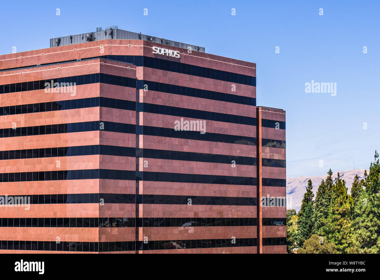 August 9, 2019 Santa Clara / CA / USA - Sophos office in Silicon Valley; Sophos Group plc is a British security software and hardware primarily focuse Stock Photo
