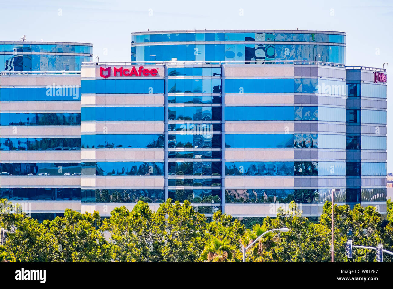August 9, 2019 Santa Clara / CA / USA - McAfee HQ in Silicon Valley; McAfee, LLC is an American global computer security software company; it is curre Stock Photo