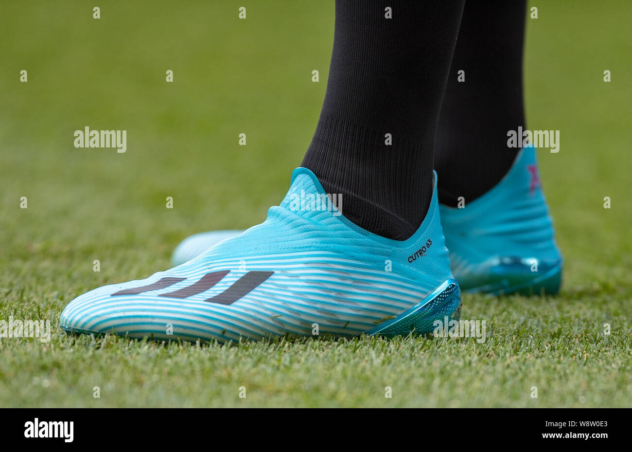 Leicester, UK. 11th Aug, 2019. The Adidas x football boots of Patrick  Cutrone of Wolves displaying CUTRO 63 during the Premier League match  between Leicester City and Wolverhampton Wanderers at the King