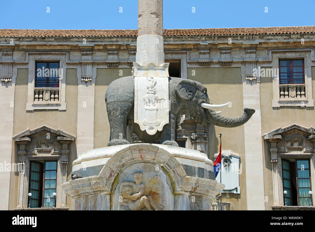 Elephant column statue symbol of Catania City in Sicily, Italy Stock