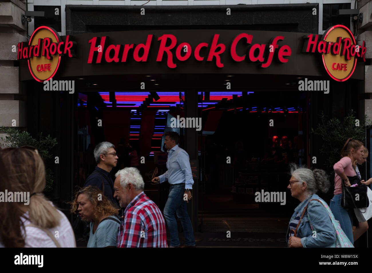 Sign and entrance of Hard Rock Café on Piccadilly Circus, London, UK. Stock Photo