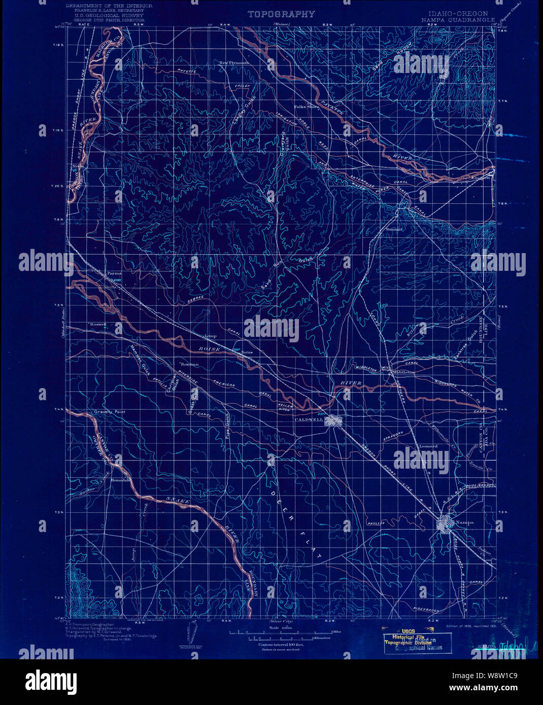 USGS Topo Map Idaho Nampa 239544 1898 125000 Inverted Restoration Stock Photo