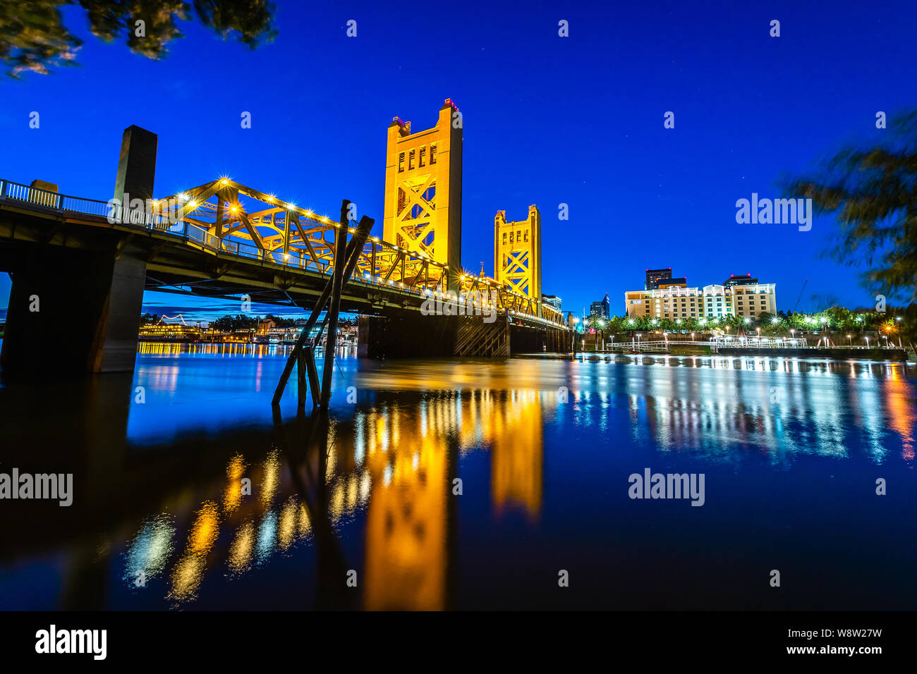 West Sacramento's Tower Bridge at Blue Hour Stock Photo - Alamy