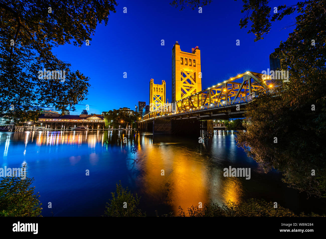 West Sacramento's Tower Bridge at Blue Hour Stock Photo - Alamy