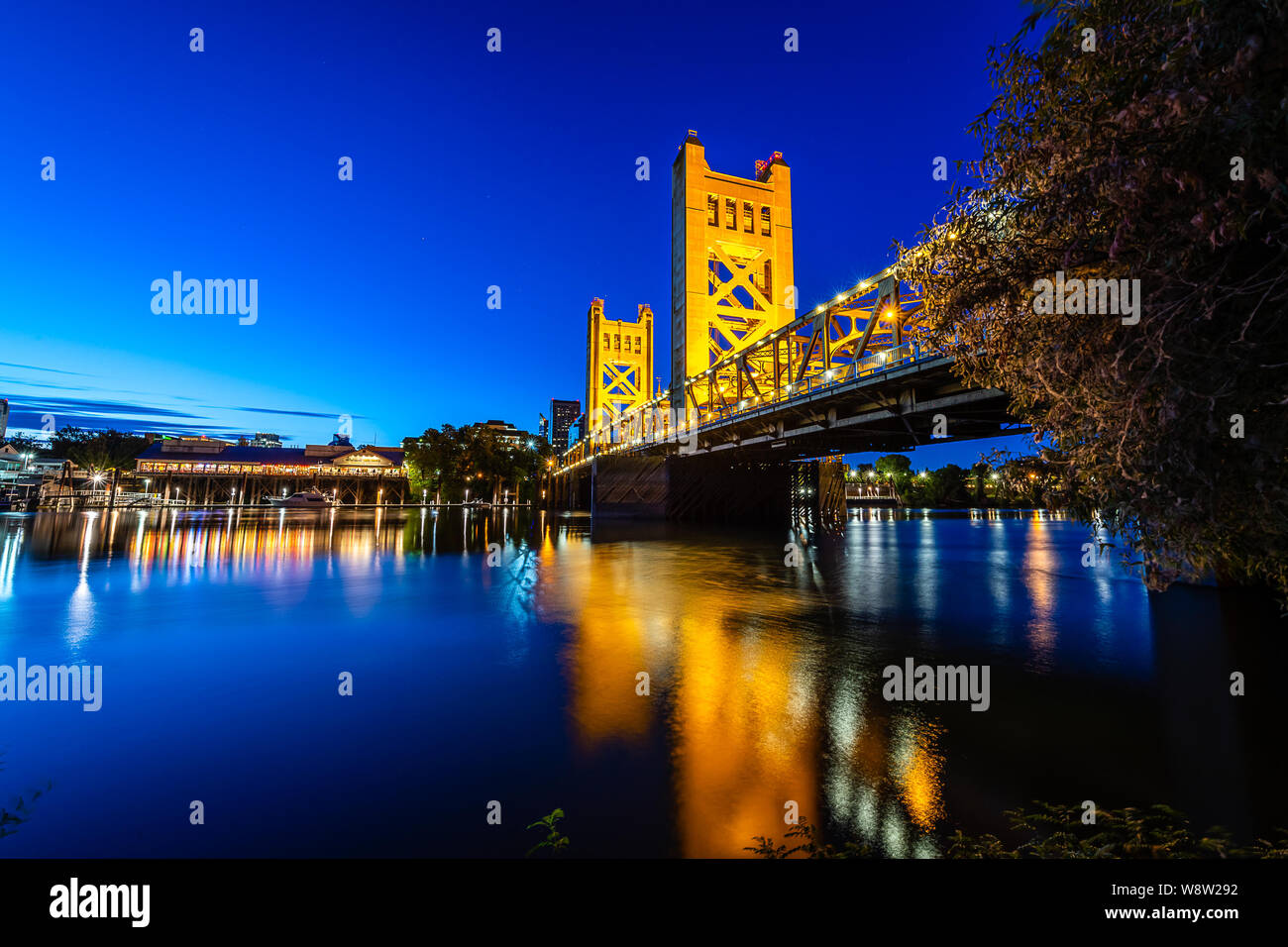 West Sacramento's Tower Bridge at Blue Hour Stock Photo - Alamy