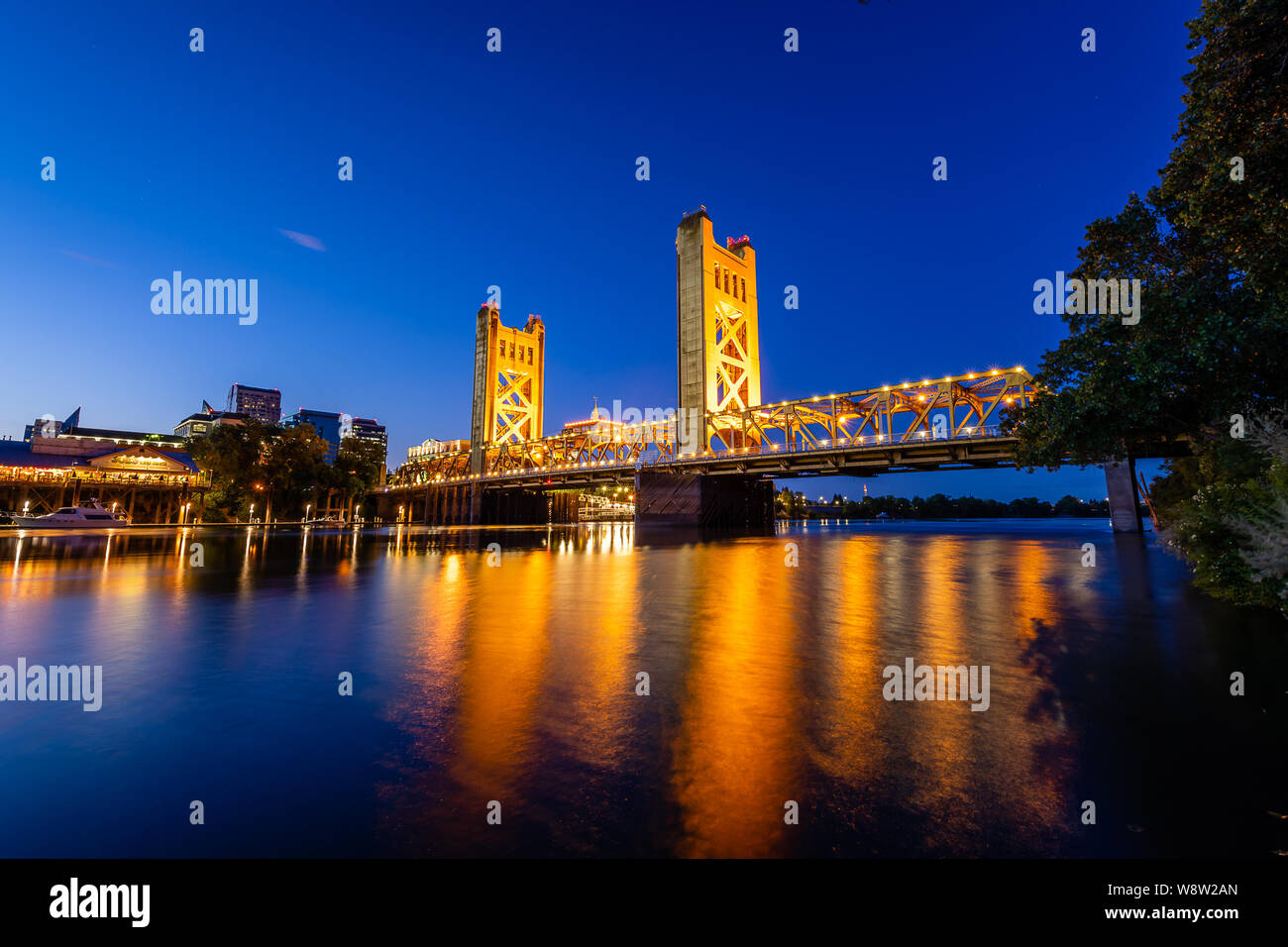 West Sacramento's Tower Bridge at Blue Hour Stock Photo - Alamy