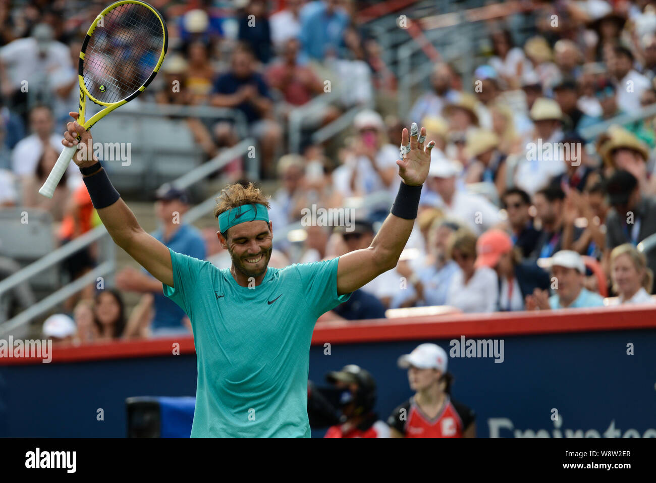 Montreal, Quebec, Canada. 11th Aug, 2019. RAFAEL NADAL of Spain celebrates  winning the Rogers Cup tennis tournament in Montreal Canada. Credit:  Christopher Levy/ZUMA Wire/Alamy Live News Stock Photo - Alamy