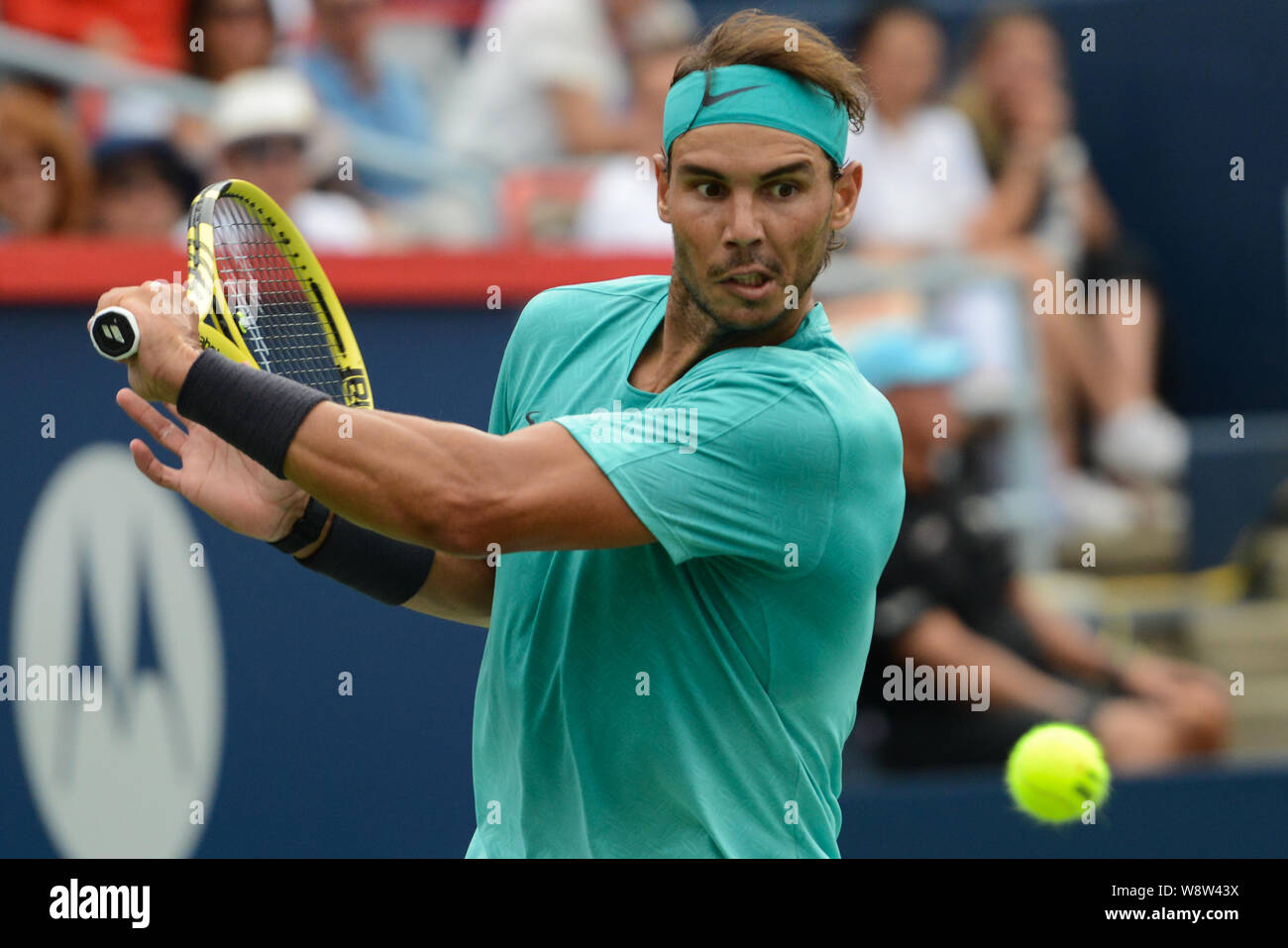 Montreal, Quebec, Canada. 11th Aug, 2019. RAFAEL NADAL of Spain playing in  the final of the Rogers Cup tennis tournament in Montreal Canada. Credit:  Christopher Levy/ZUMA Wire/Alamy Live News Stock Photo -