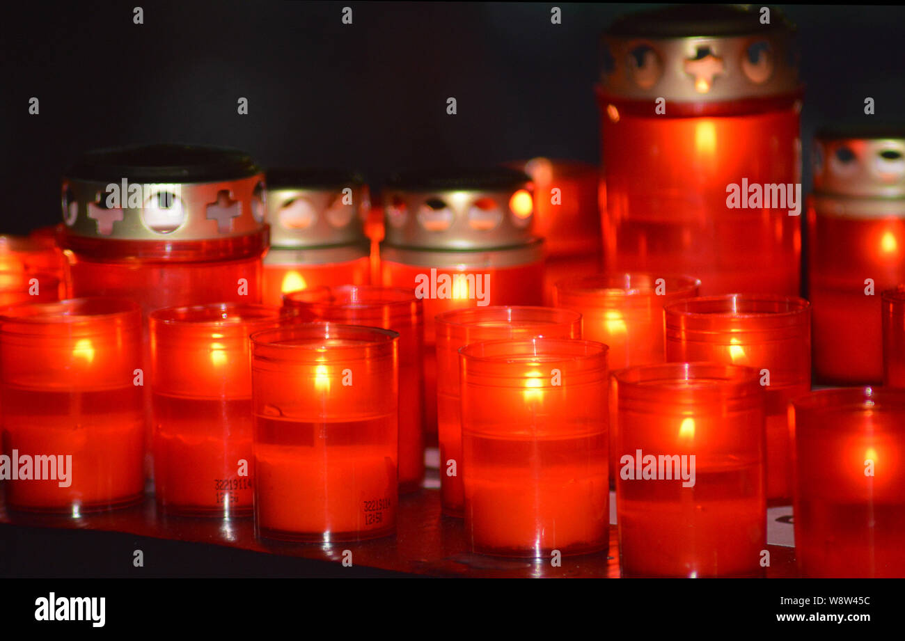 10 August 2019 Memorial candles on a shrine in Piata Victoriei to
