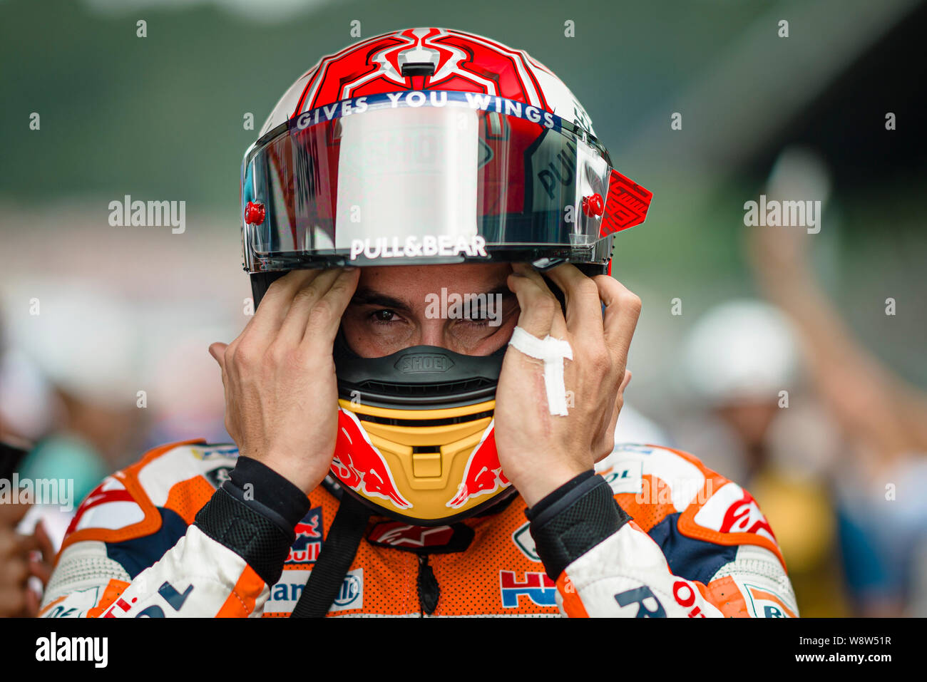 Repsol Honda Team's Spanish rider Marc Marquez prepares for the Austrian  MotoGP Grand Prix race Stock Photo - Alamy