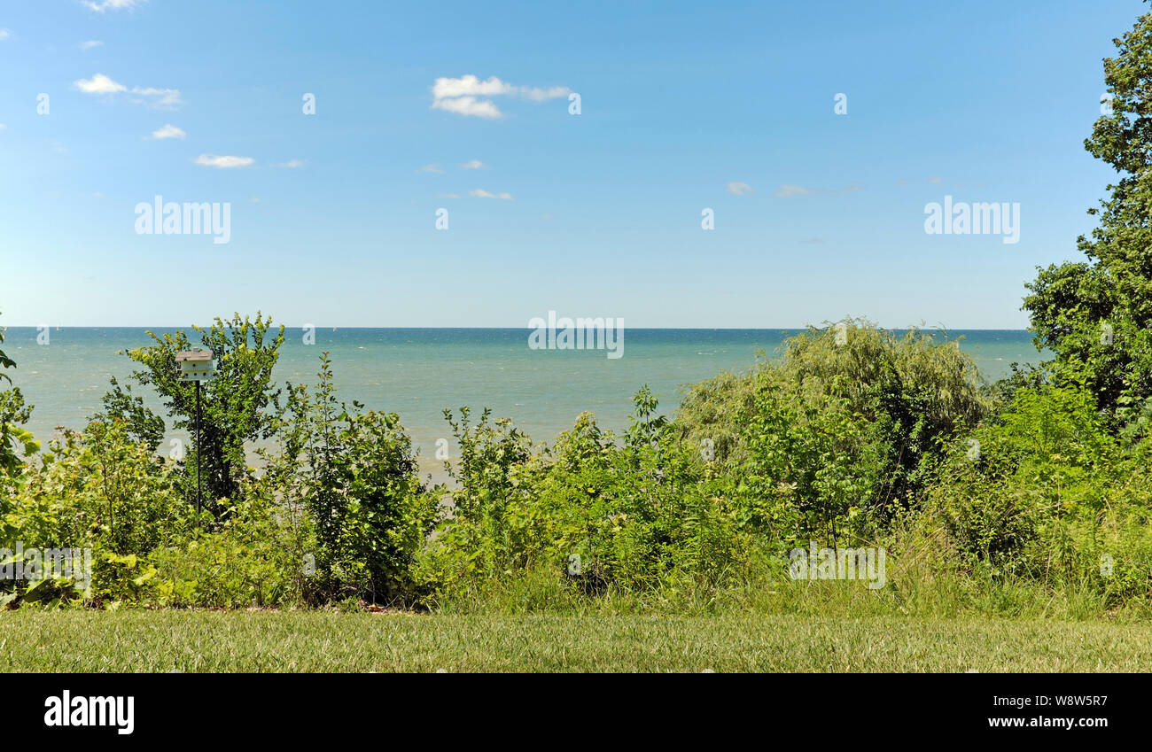 A view of Lake Erie from the Willowick, Ohio, USA waterfront park. Stock Photo