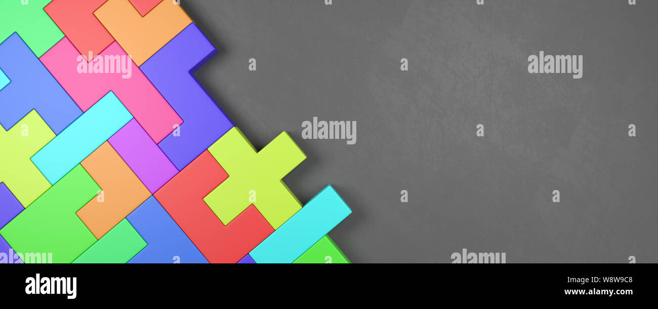 Colorful Blocks Combined on Dark Gray Background with Copy Space 3D Illustration Stock Photo