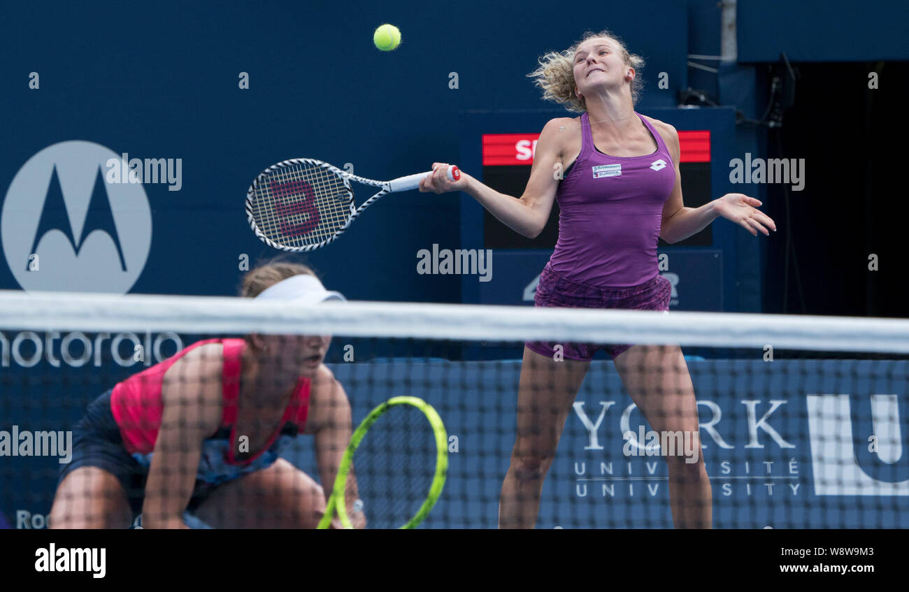 Toronto, Canada. 11th Aug, 2019. Barbora Krejcikova and Katerina Siniakova (R) of the Czech Republic compete during the women's doubles final against Anna-Lena Groenefeld of Germany and Demi Schuurs of the Netherlands at the 2019 Rogers Cup in Toronto, Canada, Aug. 11, 2019. Credit: Zou Zheng/Xinhua/Alamy Live News Stock Photo