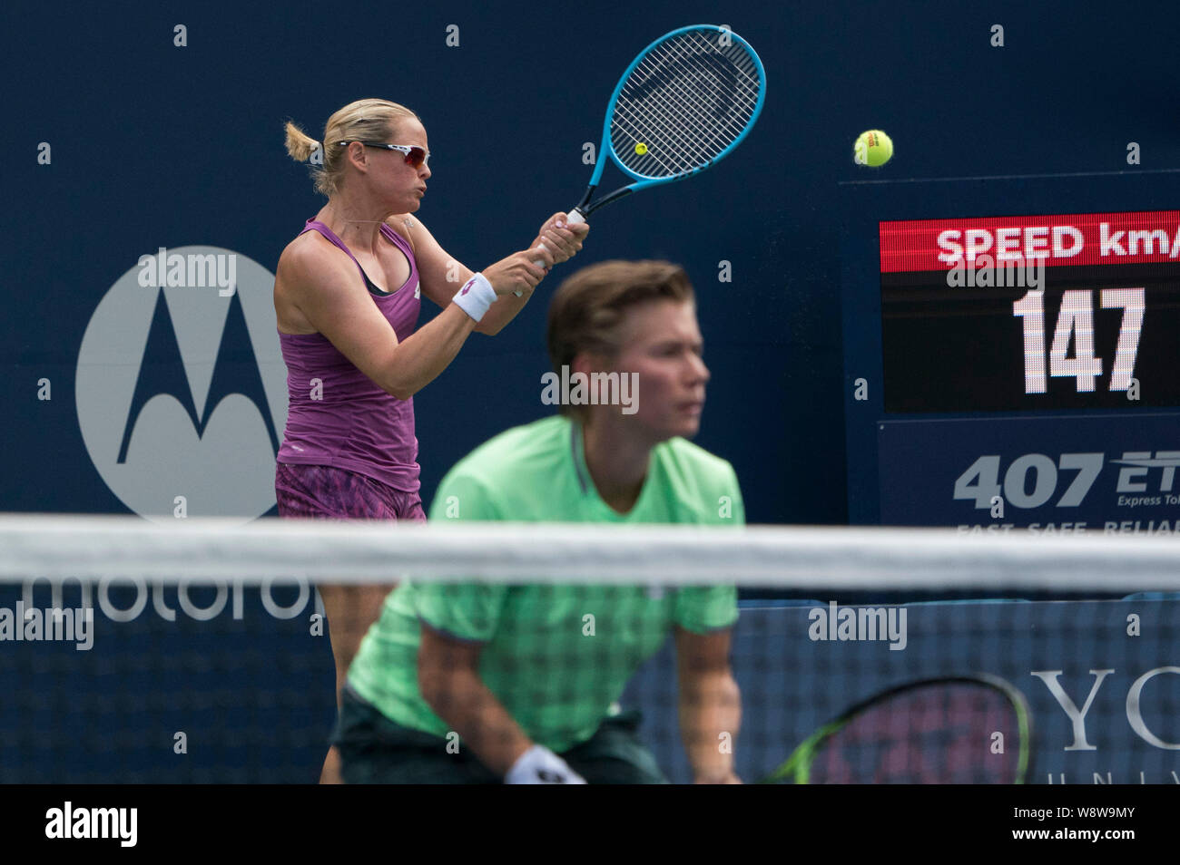 Toronto, Canada. 11th Aug, 2019. Anna-Lena Groenefeld (L) of Germany and Demi Schuurs of the Netherlands compete during the women's doubles final against Barbora Krejcikova and Katerina Siniakova of the Czech Republic at the 2019 Rogers Cup in Toronto, Canada, Aug. 11, 2019. Credit: Zou Zheng/Xinhua/Alamy Live News Stock Photo