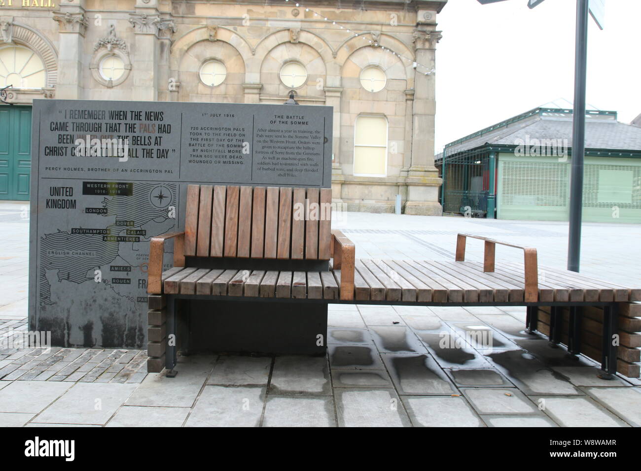 Accrington Town Centre memorial seating area Stock Photo