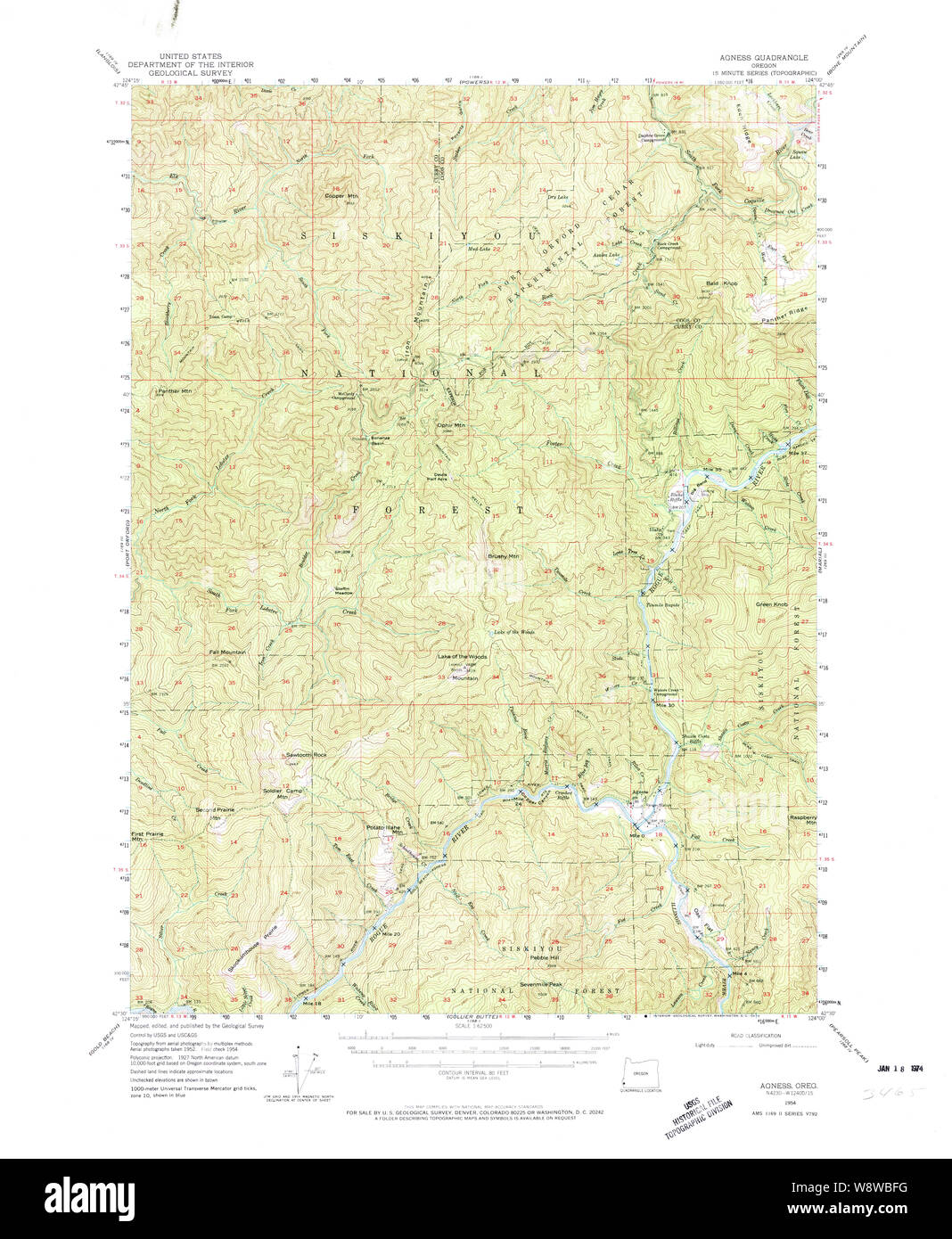 Usgs Topo Map Oregon Agness 282206 1954 62500 Restoration W8WBFG 