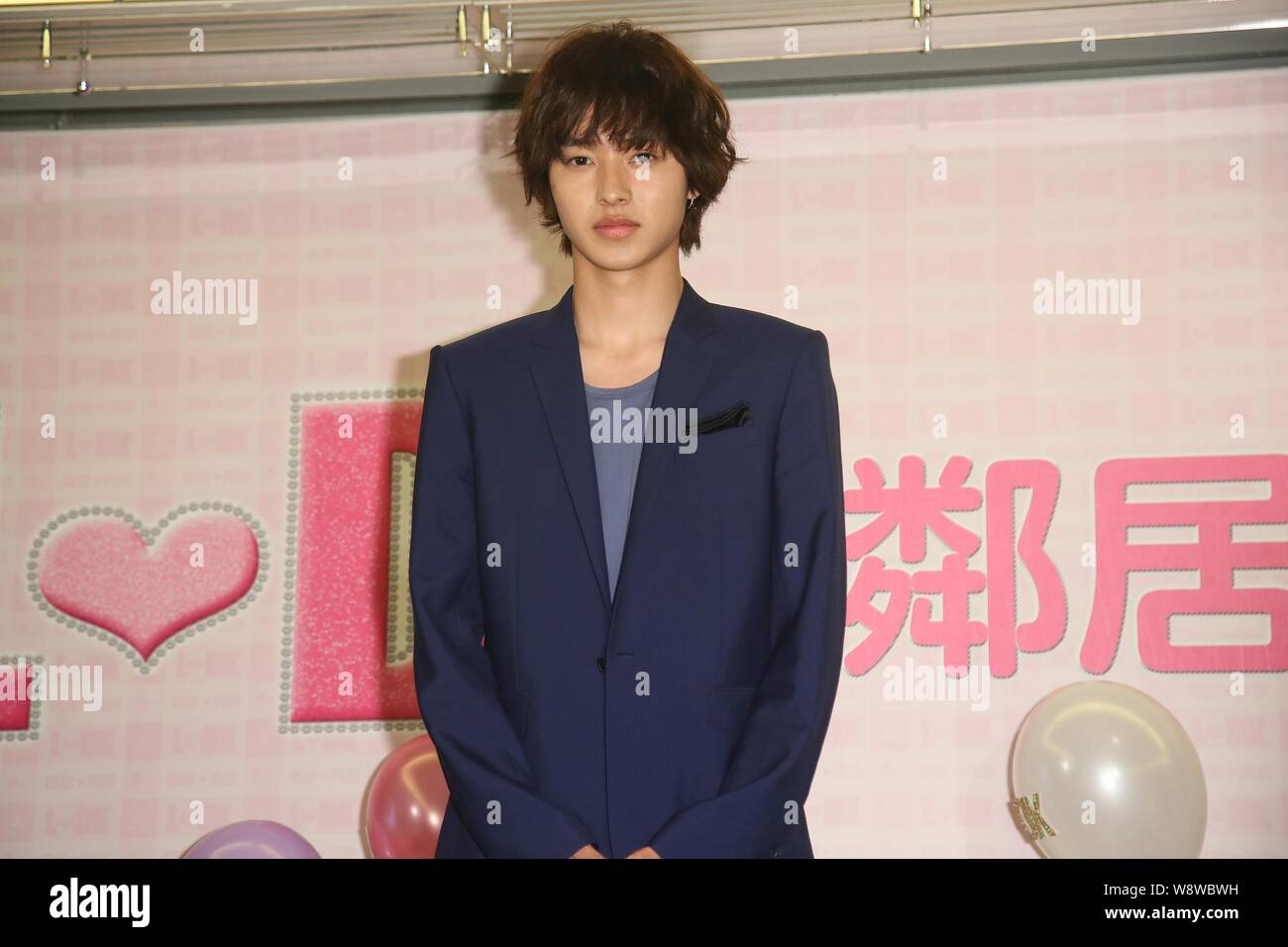 Japanese actor Kento Yamazaki poses during a press conference for his new movie, L-DK, in Taipei, Taiwan, 3 April 2014. Stock Photo