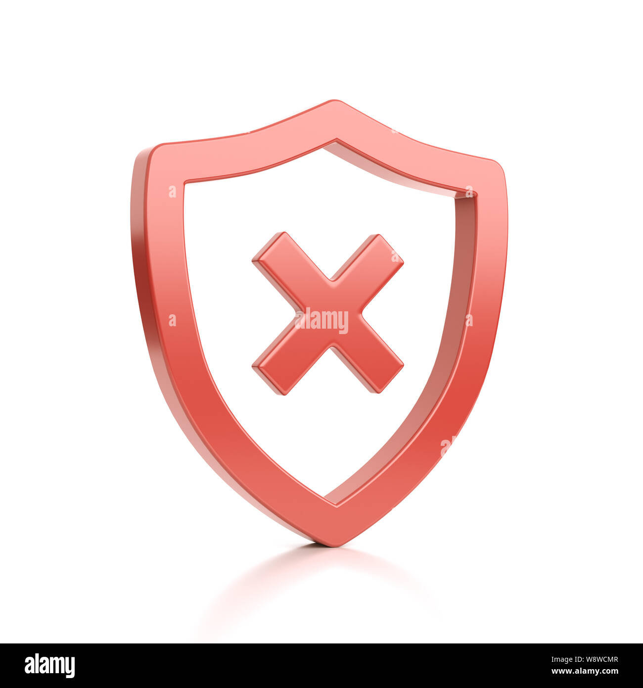 Red Outline Shield Shape with Cross on White Background 3D Illustration Stock Photo