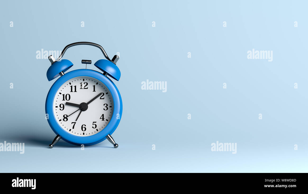 Blue Alarm Clock on Blue Empty Background 3D Illustration Stock Photo ...