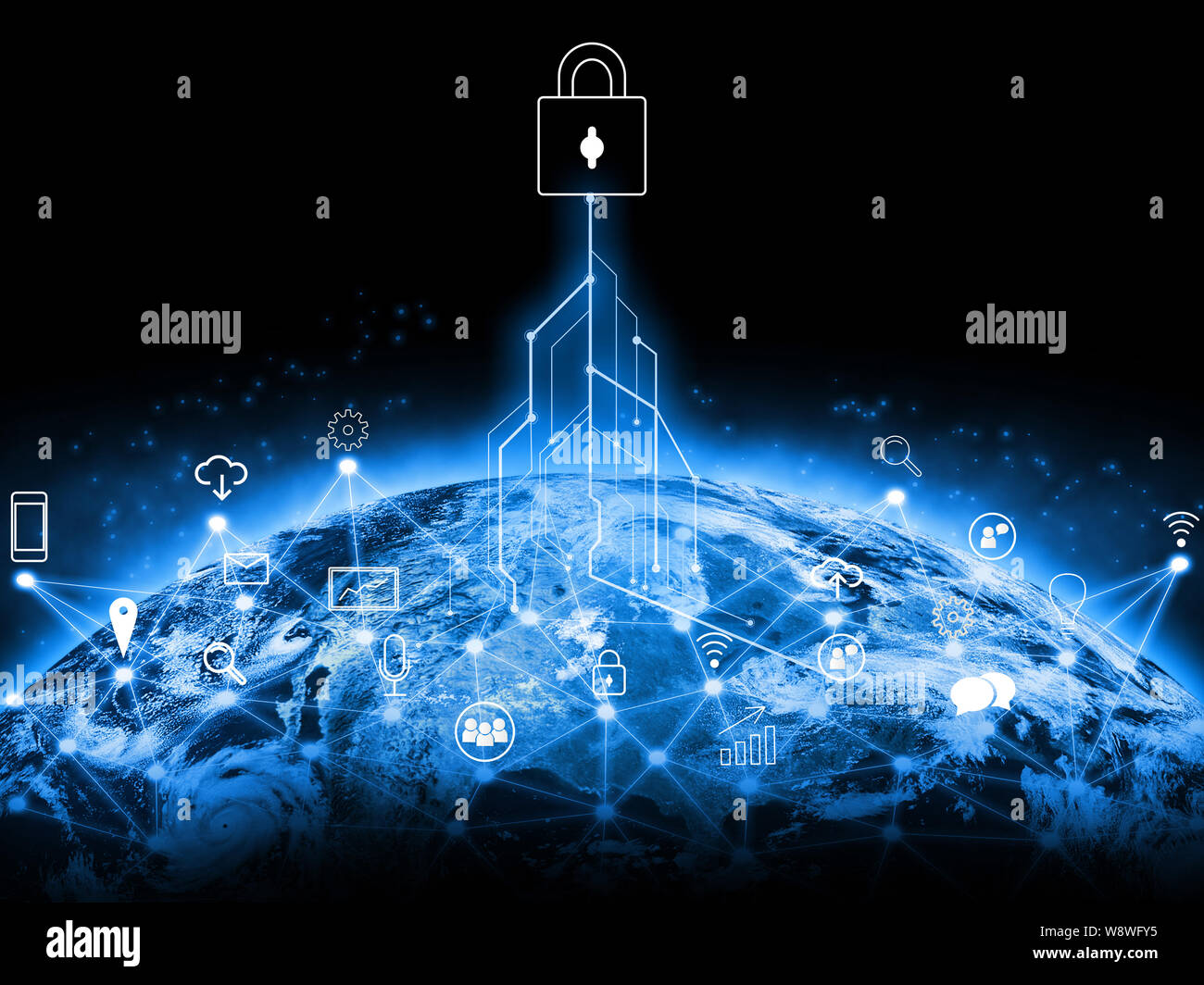 Global network and communication data exchanges over the planet Earth ...