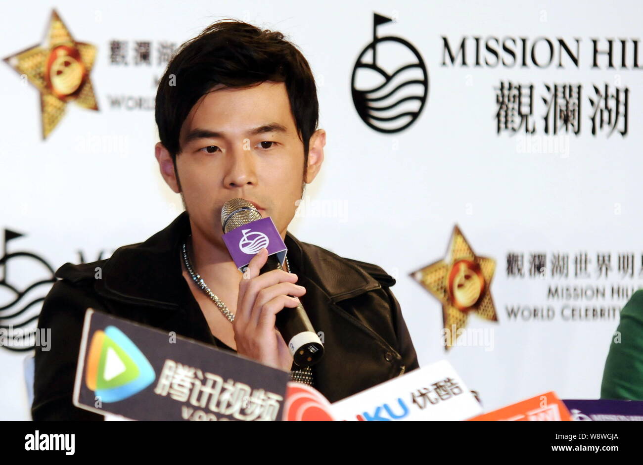 Taiwanese singer and actor Jay Chou speaks during a press conference ...