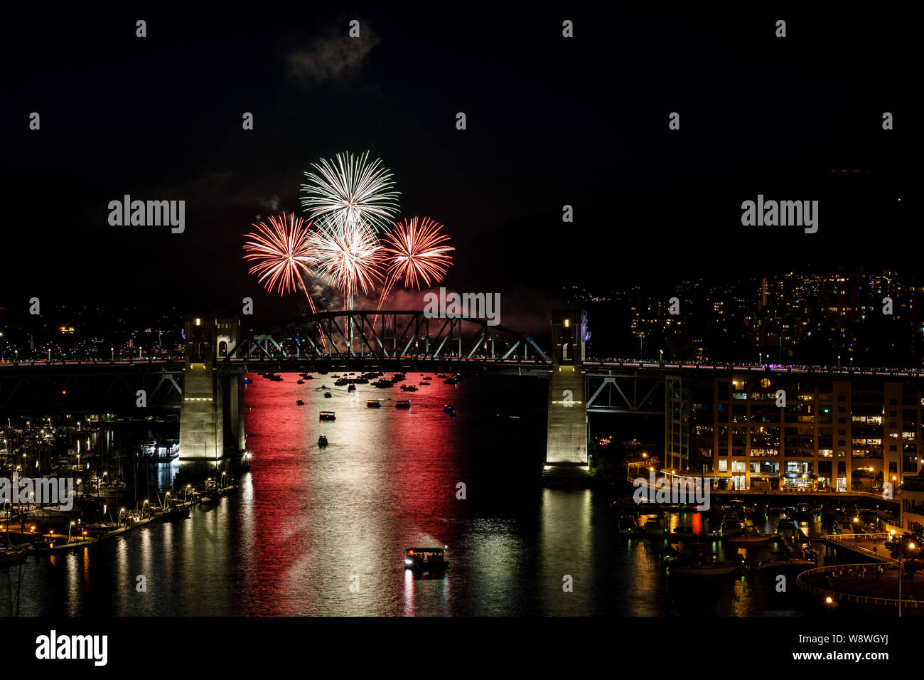 VANCOUVER, CANADA - AUGUST 3, 2019: Honda Celebration of Light Croatia team perform fireworks in Vancouver. Stock Photo