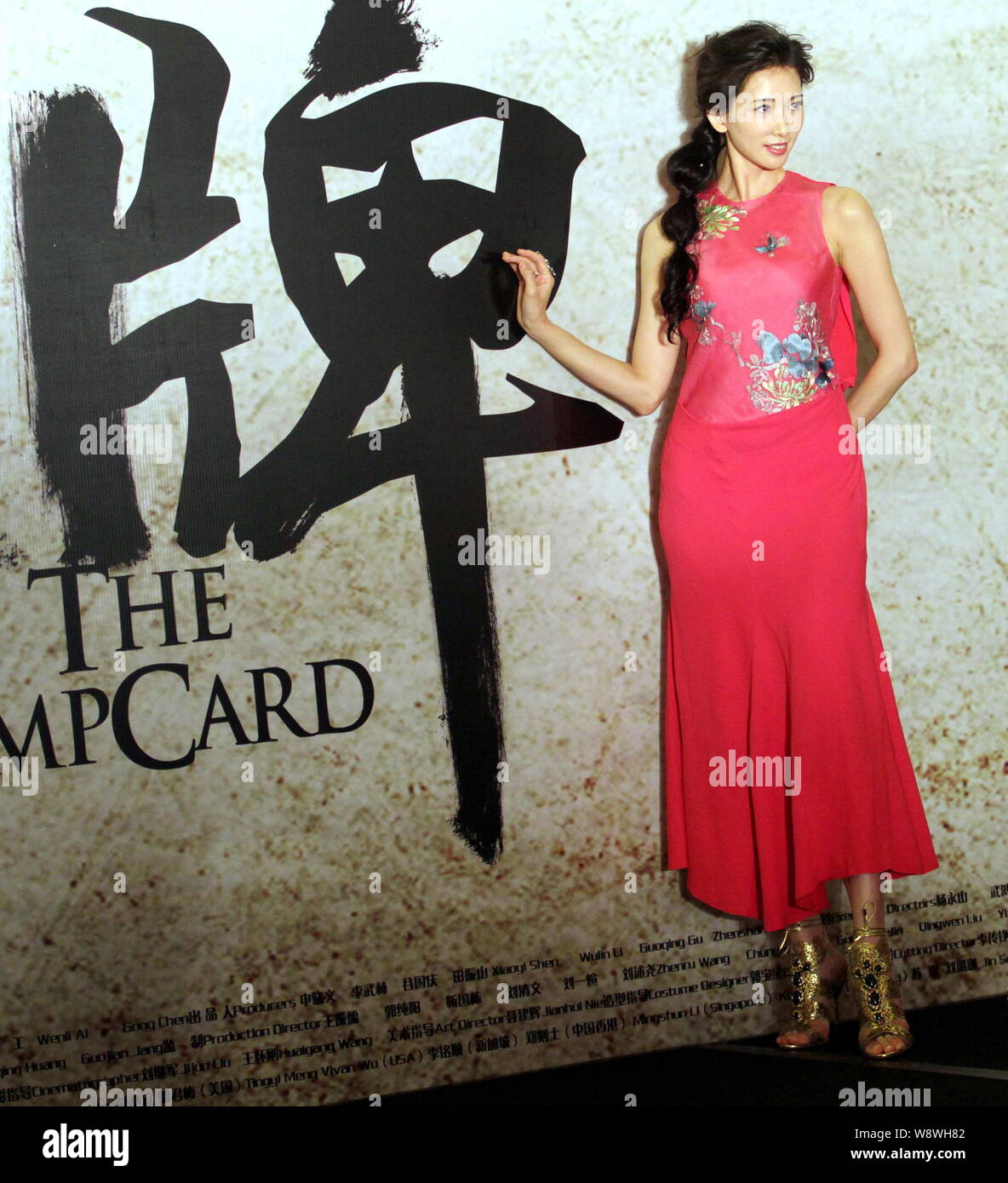 Taiwanese model and actress Lin Chi-ling poses at a press conference for her movie, The Trump Card, during the 17th Shanghai International Film Festiv Stock Photo