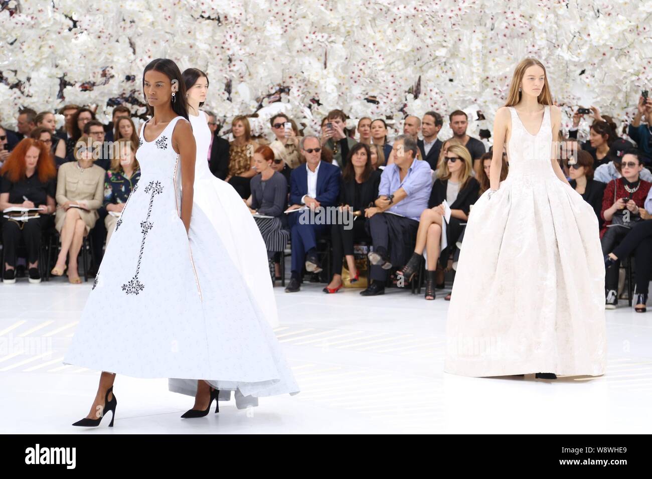 Models display new creations by Christian Dior at its Fall Winter 2014 Haute Couture fashion show in Paris France 7 July 2014 Stock Photo Alamy