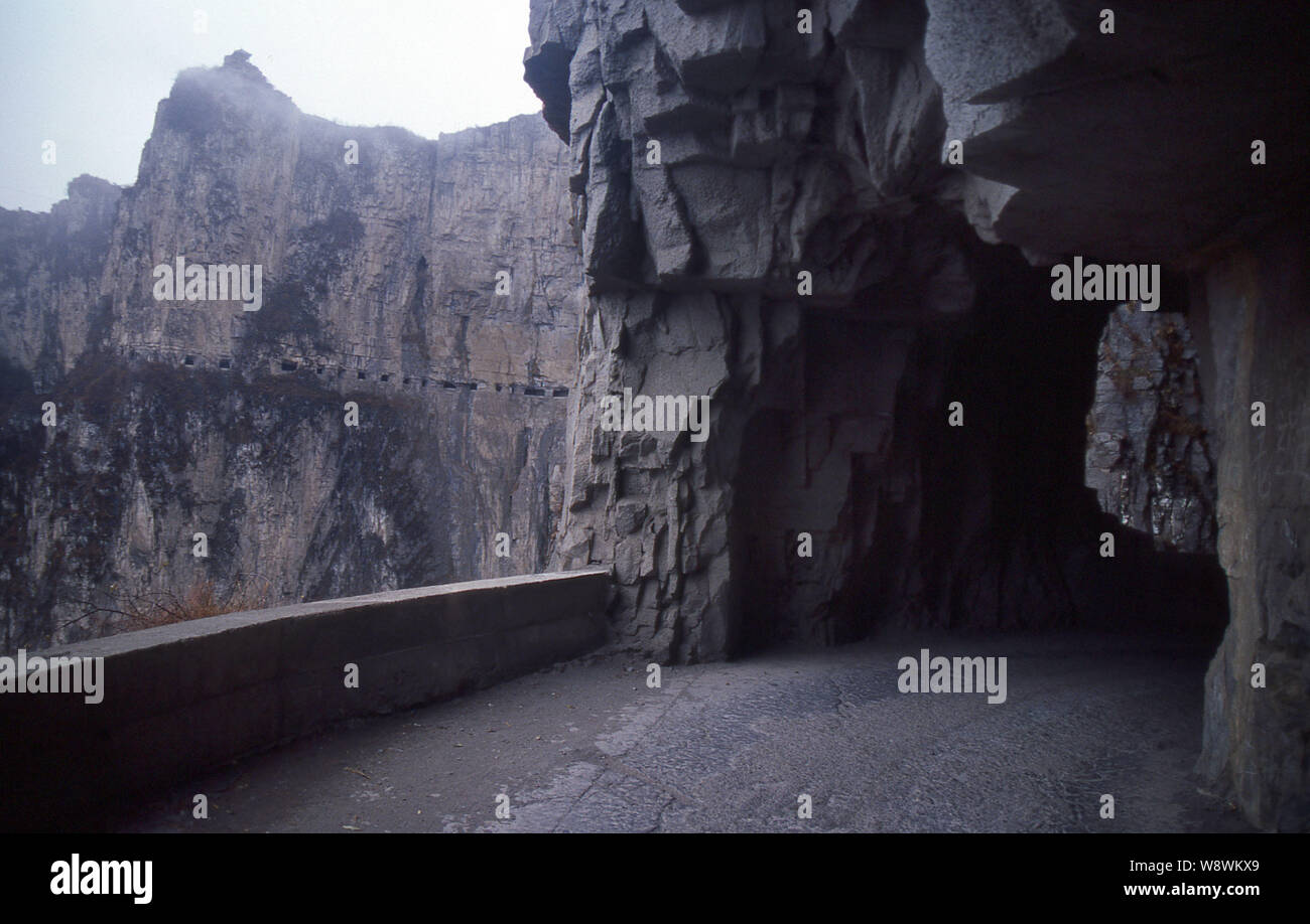 --FILE--View of the Guoliang Tunnel through the Wanxian Mountain in the Taihang Mountains in Huixian county, Xinxiang city, central China's Henan prov Stock Photo
