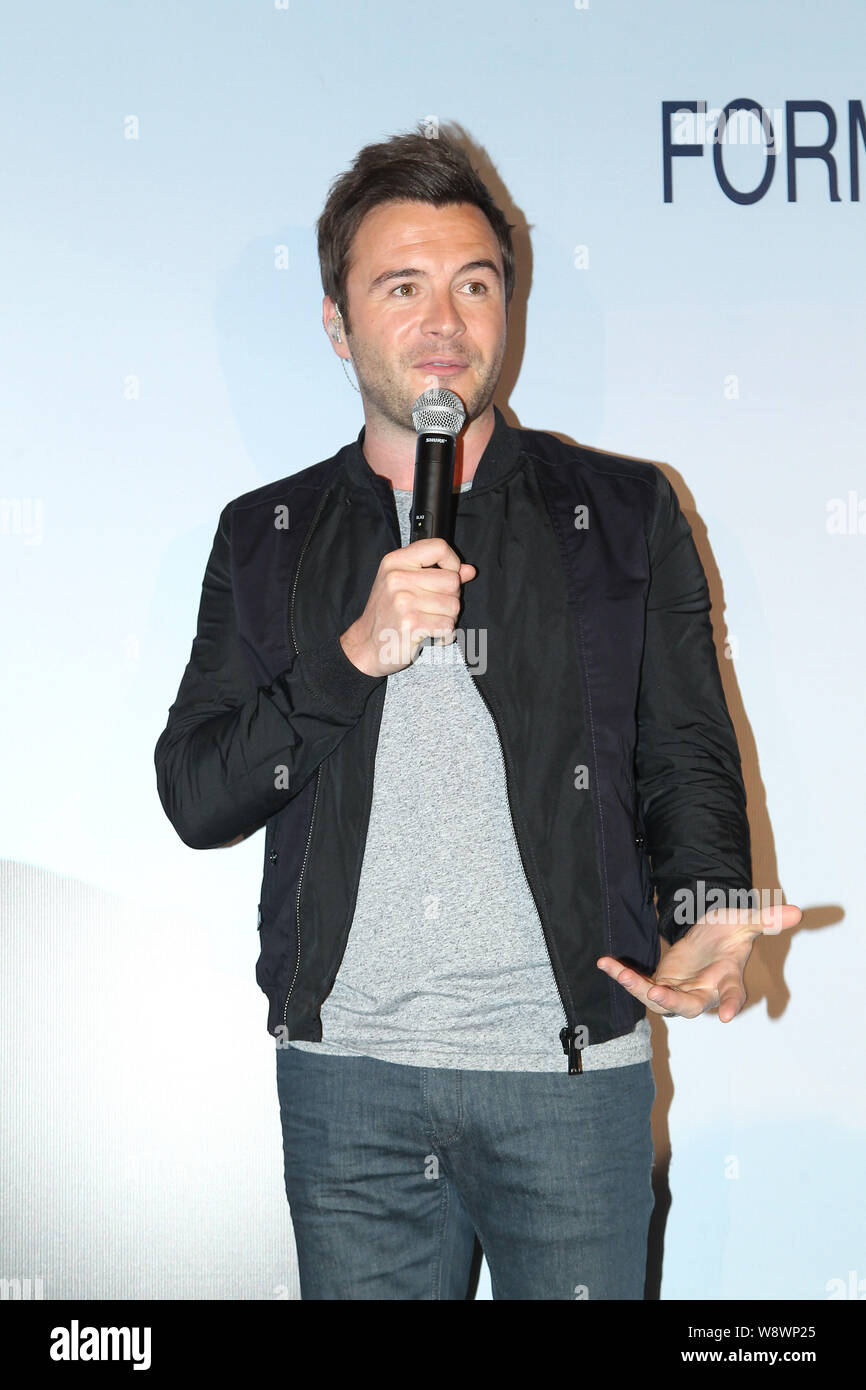 Shane Filan, former lead singer of Irish boy group Westlife, speaks at a signing event for his new album, You And Me, in Taipei, Taiwan, 7 June 2014. Stock Photo